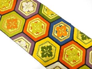 アンティーク　花亀甲模様織出し袋帯（着用可）